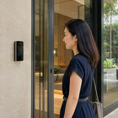 Resident using an access terminal at a condominium