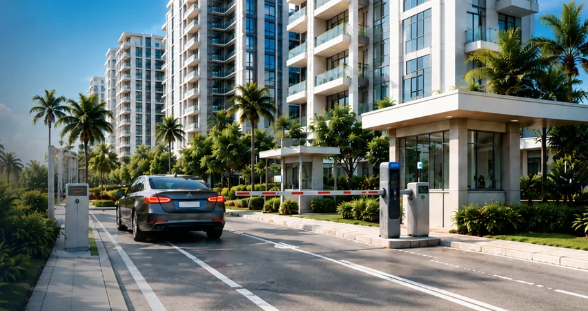 Private condominium arrival area, illustrative of the estate setting