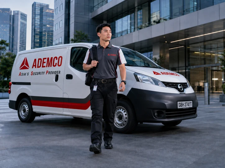 Ademco response personnel with a service vehicle